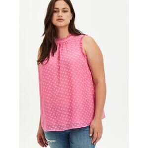 [Torrid] Azalea Pink Heart Clip Dot Print Mock Neck Sleeveless Blouse Size 0X